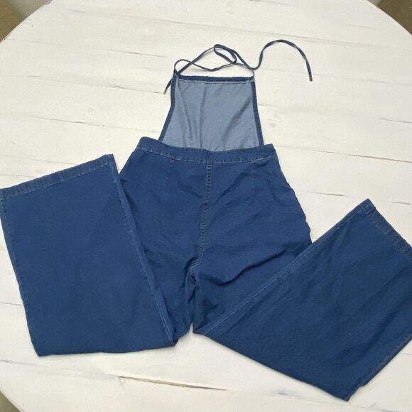 EZwear Size Large Solid Wide Leg Halter Top Denim Overalls Medium Wash - Picture 4 of 16